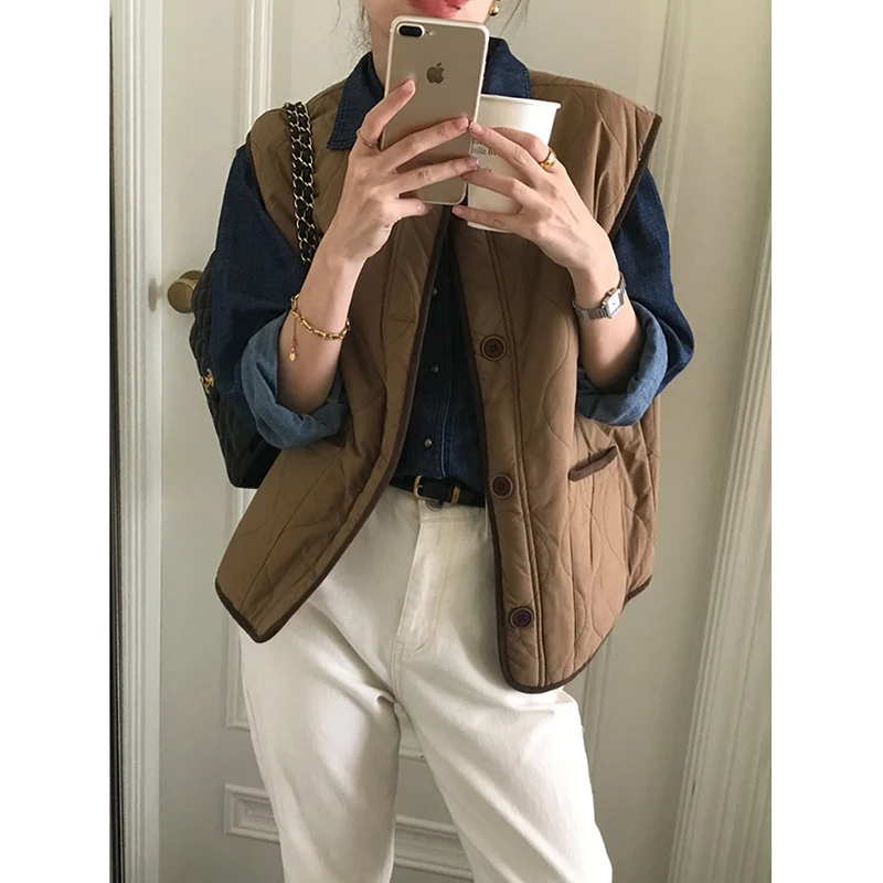 

Chic Double-Sided Wear Thiened Lamb Fur Vest Women's Faionable Versatile Cotton Jaet Dongda Gate Sle Winter Outerwear