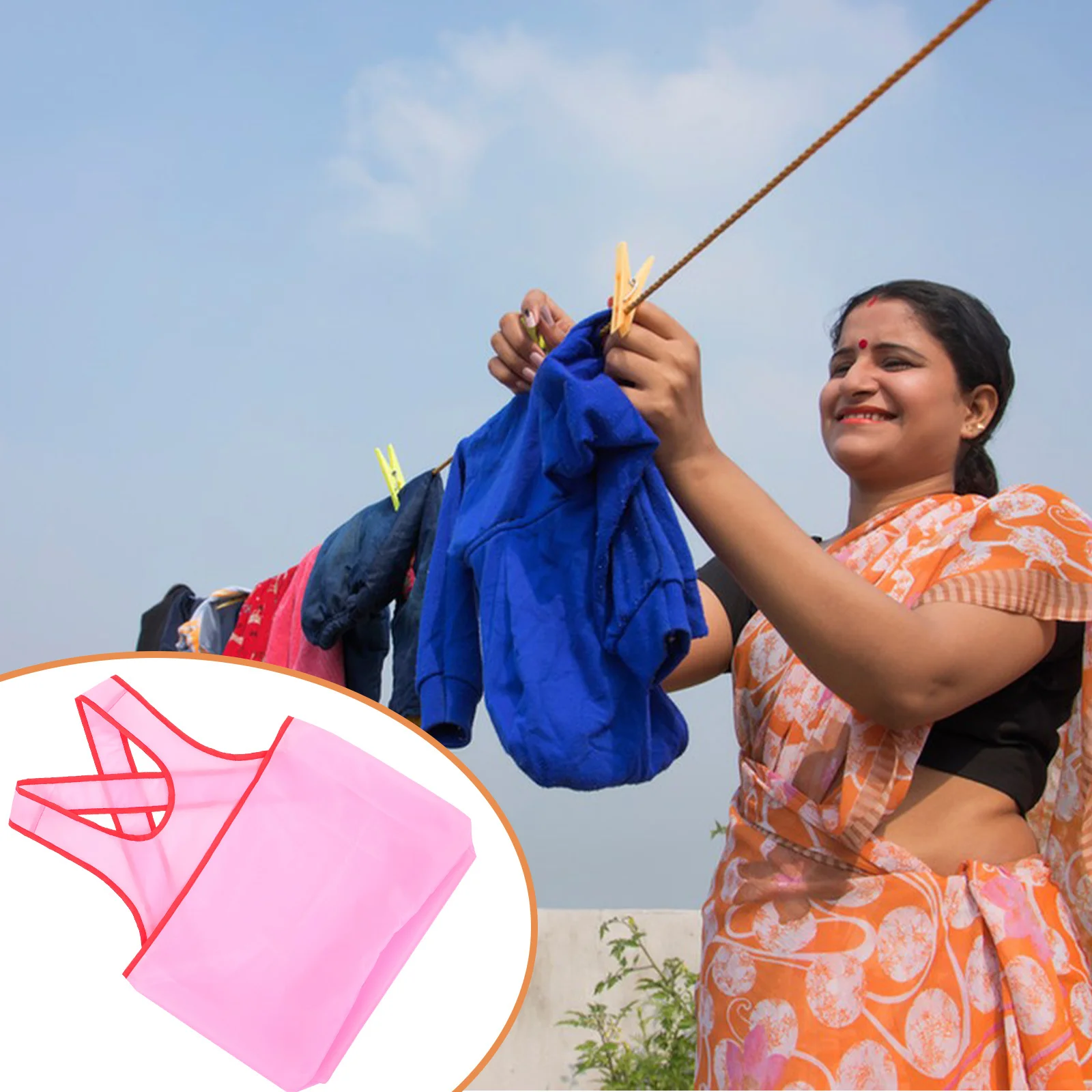 

Large Capacity Laundry Apron Portable Drying Smock With Big Pocket For Travel Camping Outdoor Washing Multifunctional Wearable