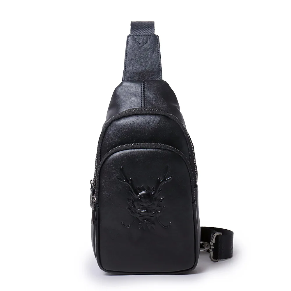 Men's Genuine Leather Crossbody Chest Bag Top Grain Cowhide Vegetable-Tanned Sling Shoulder Bag