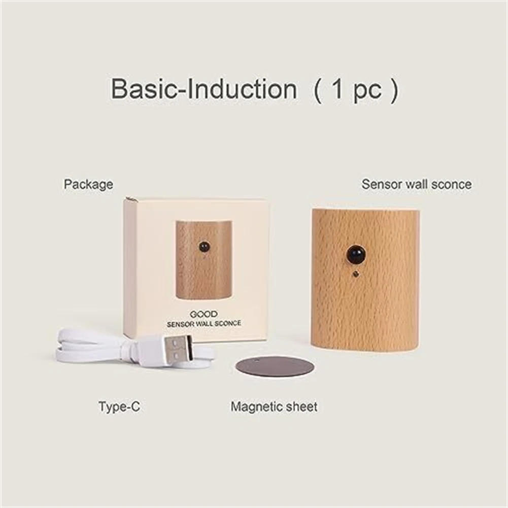 1pcs Wooden Motion Sensor Night Lights USB Rechargeable Wireless LED Induction Wall Lamp Bedroom Kitchen Corridor Stair Light