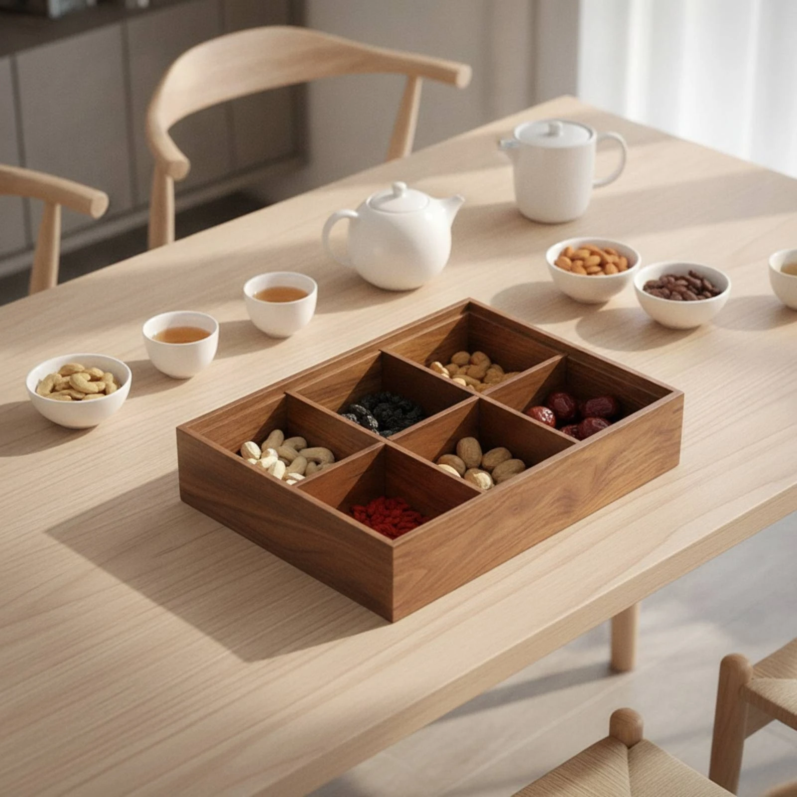 Wooden Storage Divider Box Black Walnut Multi-Compartment Wooden Tray Divided Organizer Decorative Compartment Tray Slim