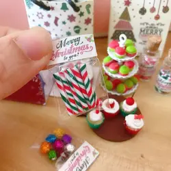 Cute 1/6 Scale Dollhouse Miniature Christmas Gift Mini Cupcake Candy Macaron for Doll House Kitchen Play Toys