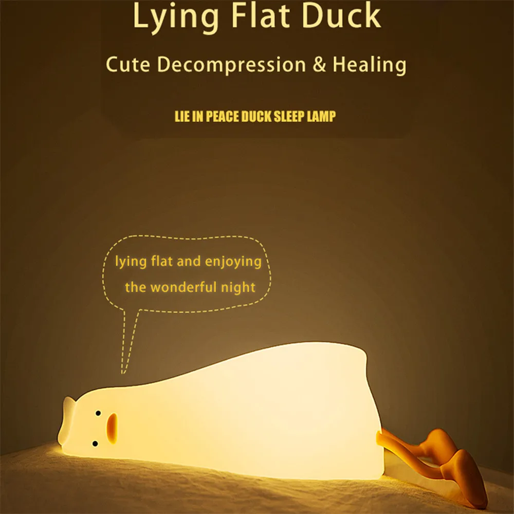 Lying Flat Duck Silicone LED Night Light USB Charging Bedside with Sleep Night Light Pat Dimming Atmosphere Table Lamp Gift