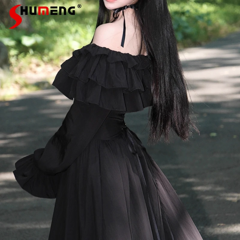 

French Style New Elegant Off-Shoulder Vintage Cape Lace Dress Autumn Season Floral Edge Long Dresses Slim Fit Elegant Vestidos