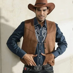 Colete de vaqueiro masculino, colete jeans, terno de couro camurça, casual Western Cowboy, cor personalizada, roupas de baile, jaqueta punk sem mangas