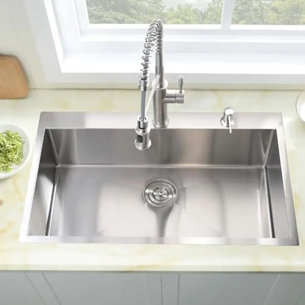 Stainless Steel Drop in Kitchen Sink 33x19 Single Bowl Basin with Sound Dampening and Fast Drainage Solution Commercial Grade