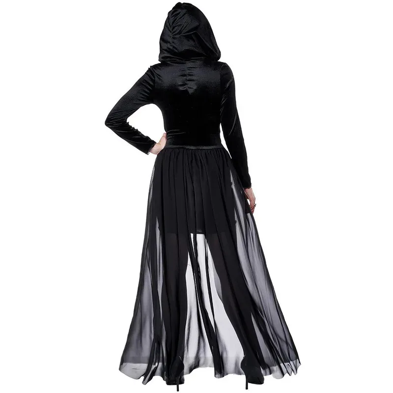 Zawaland زومبي الساحرة زي الشيطان تأثيري مقنعين هود هالوين ازياء النساء عطلة حفلة مصاص دماء فستان sf/1