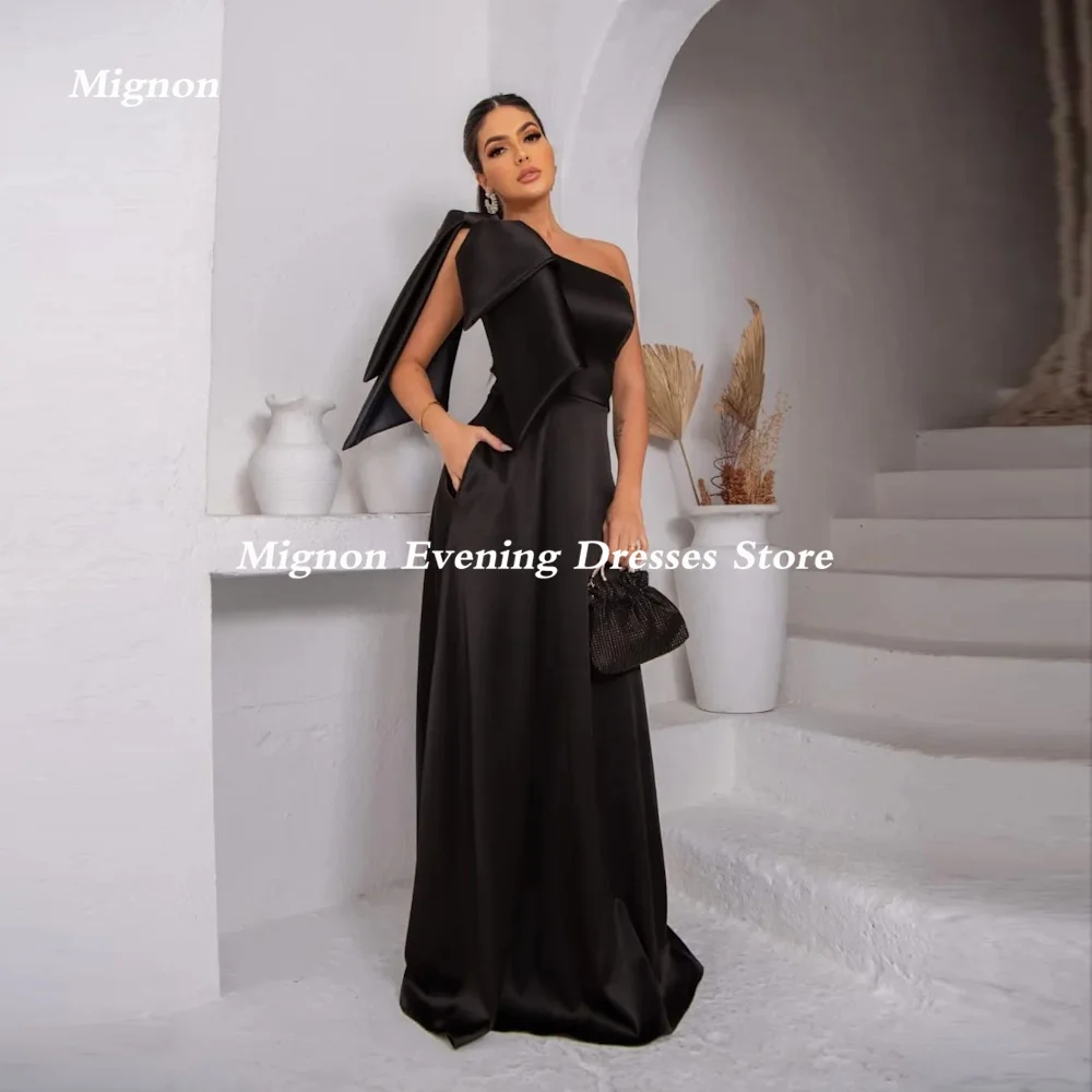 

Mignon Satin A-Line Prom Gown One-shoulder Evening Floor-Length Sweep Train Formal Bow Elegant Party Dresses for Women 2023