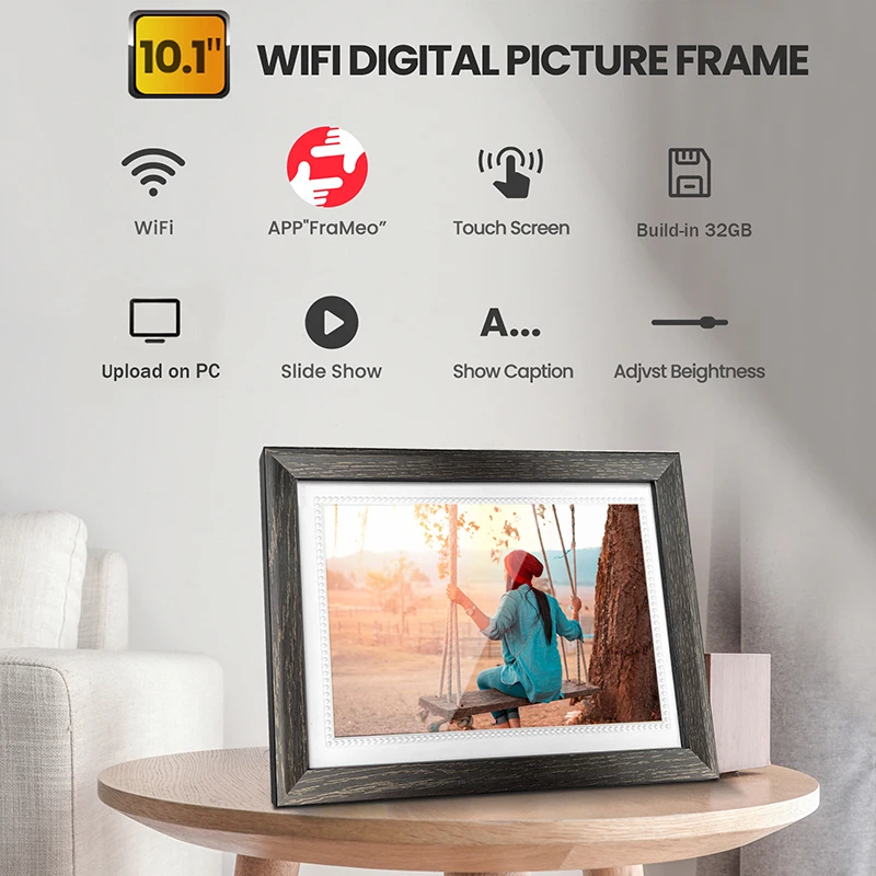 WiFi Frameo Digital Photo Frame 32GB Memory 10.1 Inch 1280x800 IPS LCD Touch Screen Playable Video Smart Digital Picture Frame