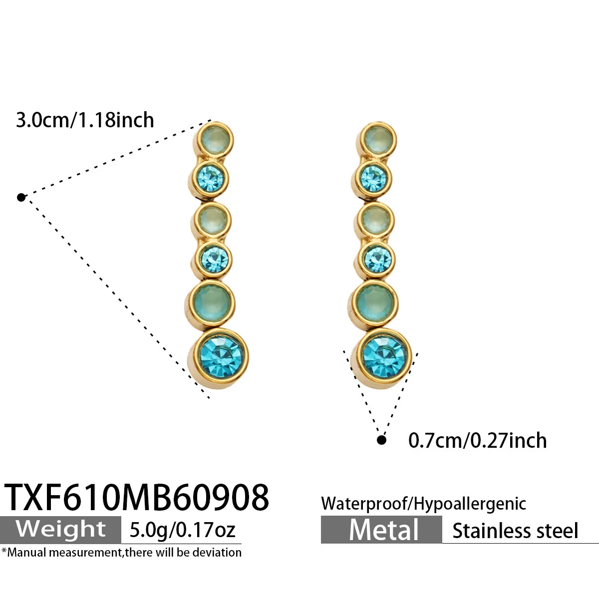 Boho Farbiger Zirkon Tennis-Schmuckset für Damen 18K Vergoldetes Edelstahl Farbverlauf Runde CZ Halskette Armband Ohrringe – Detail 13