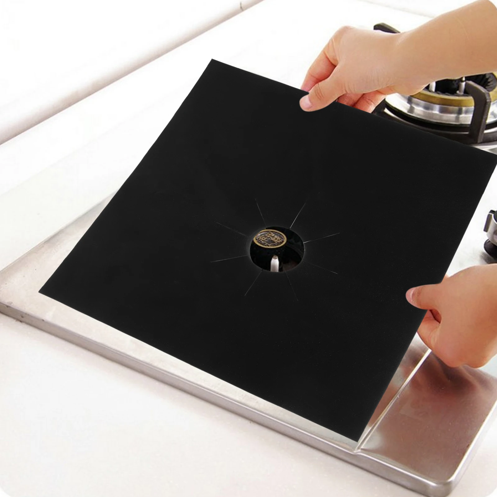 

4 Pcs Stove Mat Gas Burner Liners Non stick Thick Protector Range Covers Black 27cm Kitchen Supplies Essential