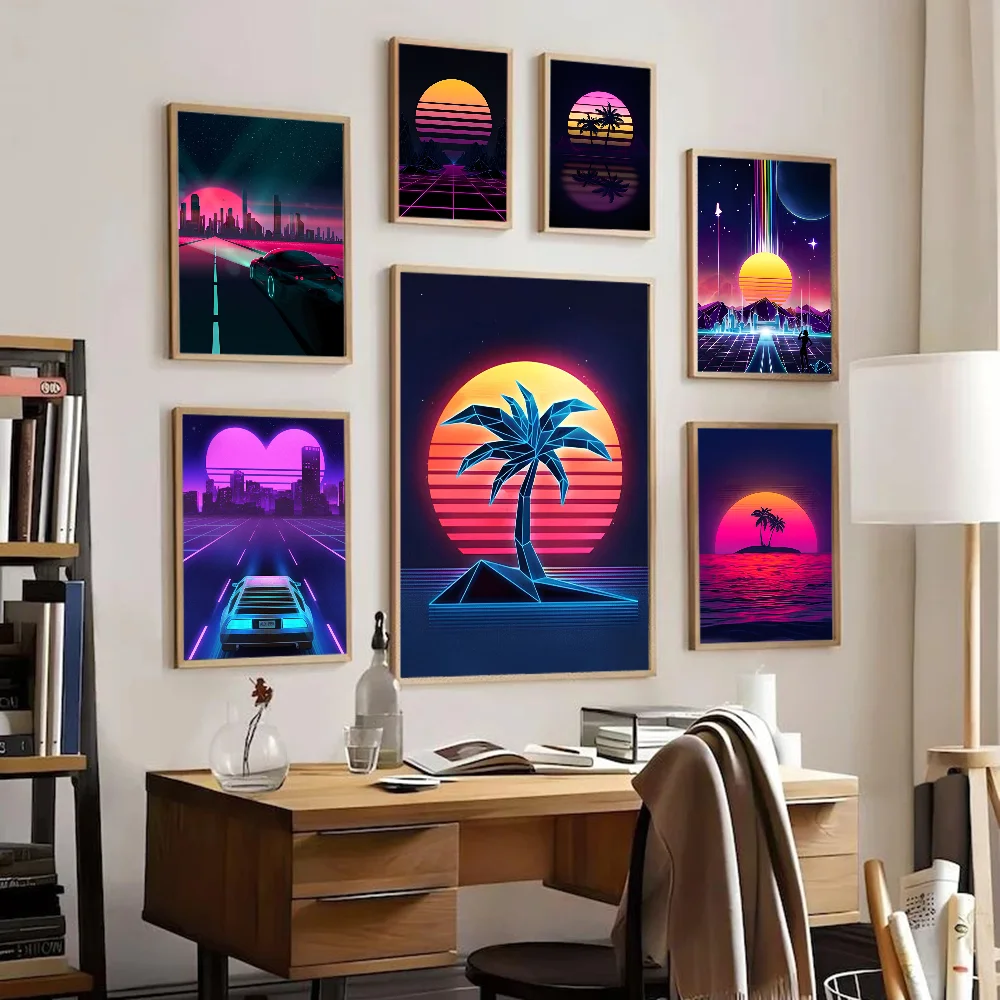 

Neon Retrowave Synthwave DIY Sticky Poster Retro Kraft Paper Sticker DIY Room Bar Cafe Kawaii Room Decor