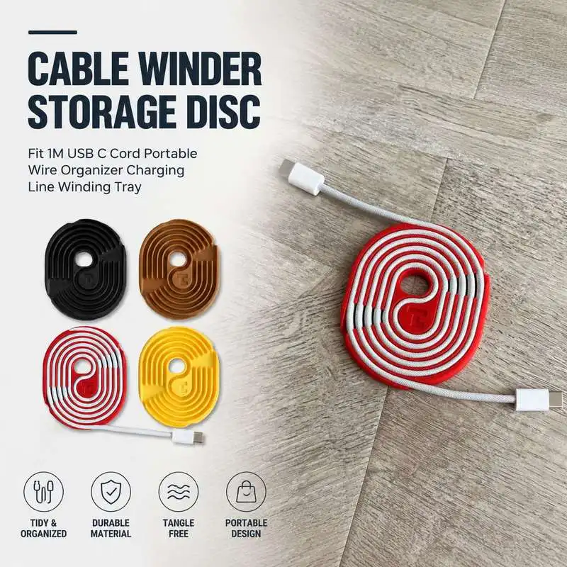 Cable Winder Storage Disc Fit 1M USB C Cord Portable Wire Organizer Charging Line Winding Tray