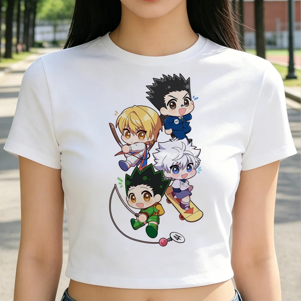 Hunter × Hunter cropped top female cute summer vintage 2000s baddie t shirt streetwear meme emo harajuku y2k