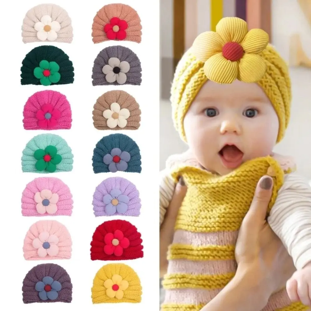 Winter Autumn Hats Thickened Flower Baby Hat Knitted Hat Pullover Hat Infant Head Wraps Baby Headband Warm Kids Warm Bonnet