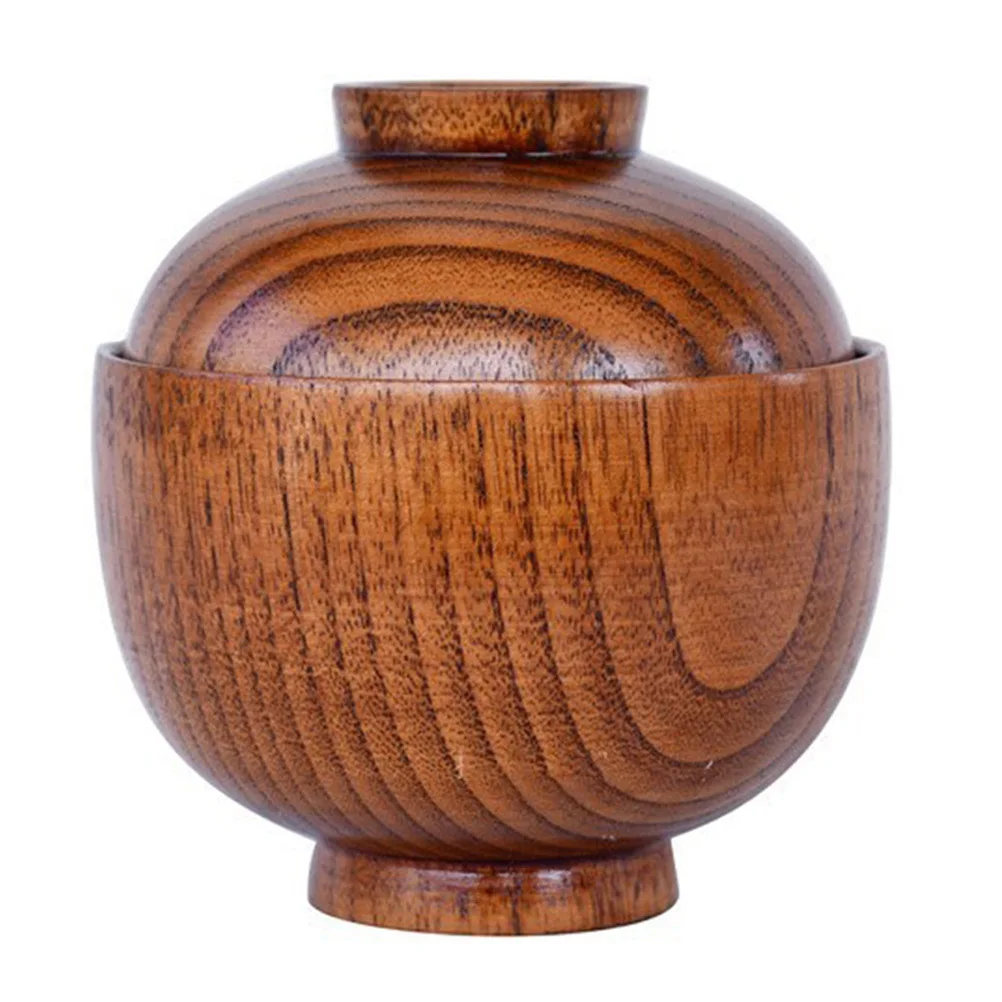 Tazón de huevos al vapor para aperitivos de sopa de madera pequeña cubierta de Acidwood, contenedor de arroz con tapa de estilo japonés, servicio de comida multifunción