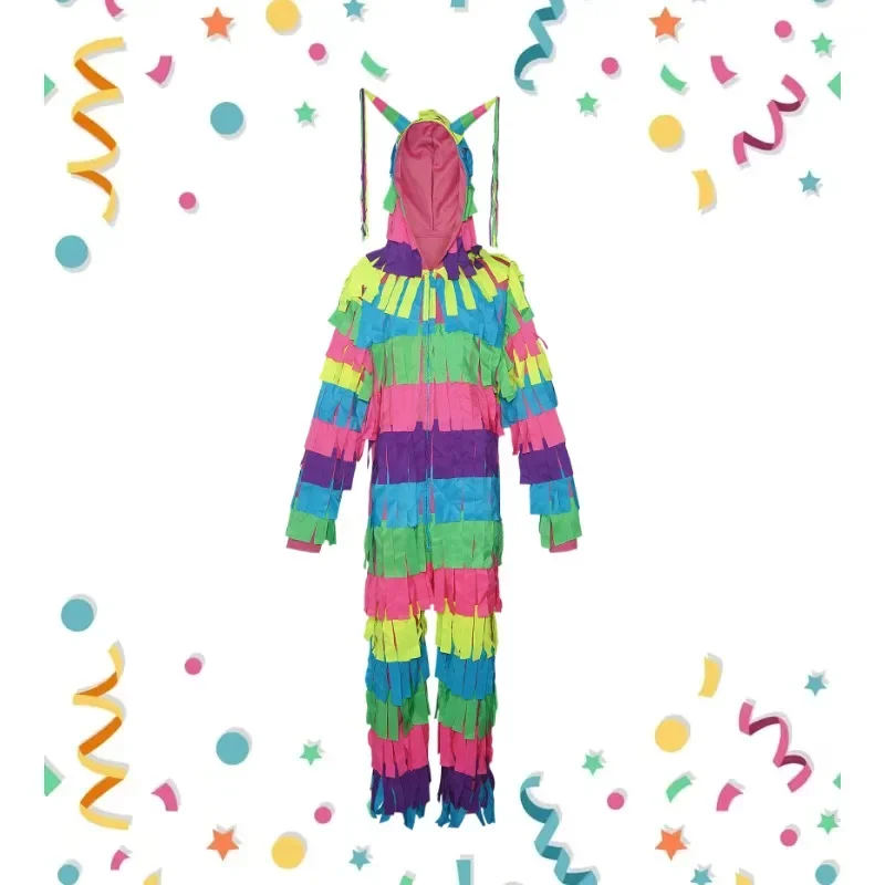 

Carnival Party Cosplay Pinata Jumpsuit Colored Ribbon Colorful Funny Costume Hooded Tentacle Unisex Halloween Men Women