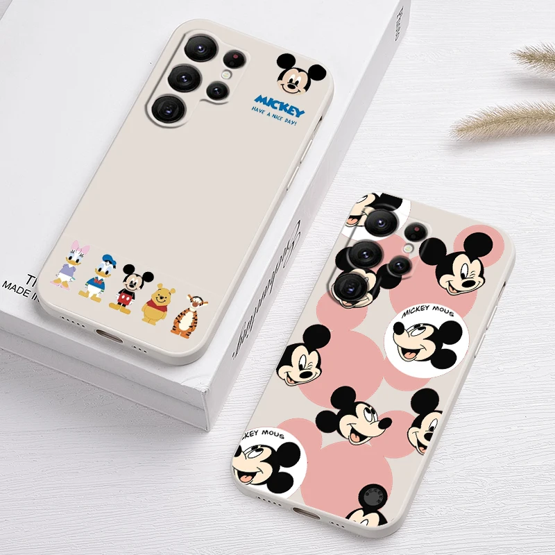 Funda de teléfono con diseño de Mickey Mouse para Samsung, carcasa de cuerda líquida izquierda, puzle para Samsung S24, S23, S22 Plus, S21 Ultra,