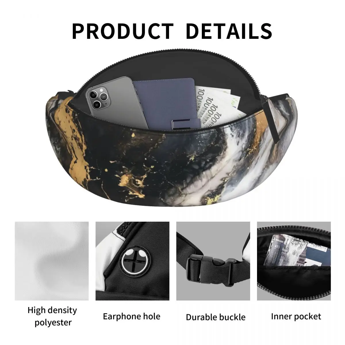 Mode Aquarel Marmeren Fanny Pack Vrouwen Mannen Crossbody Heuptas Voor Camping Biking Telefoon Geld Pouch