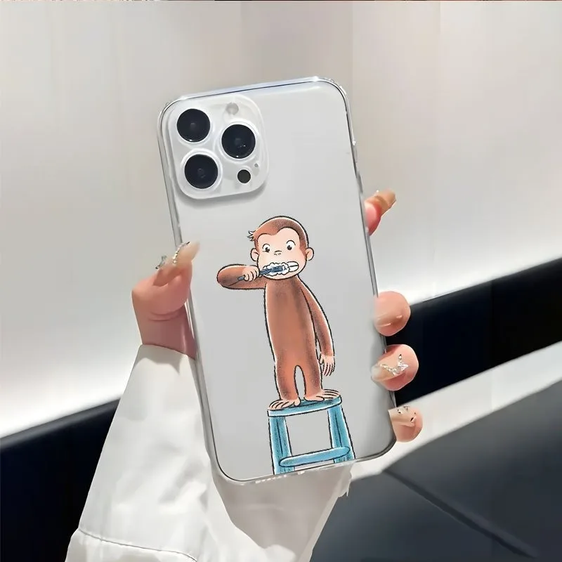 

Tooth Brushing Monkey Pattern Transparent TPU Phone Case for Iphone1716 15 14 13 12 11 XS XR X 7 8 12/13/11