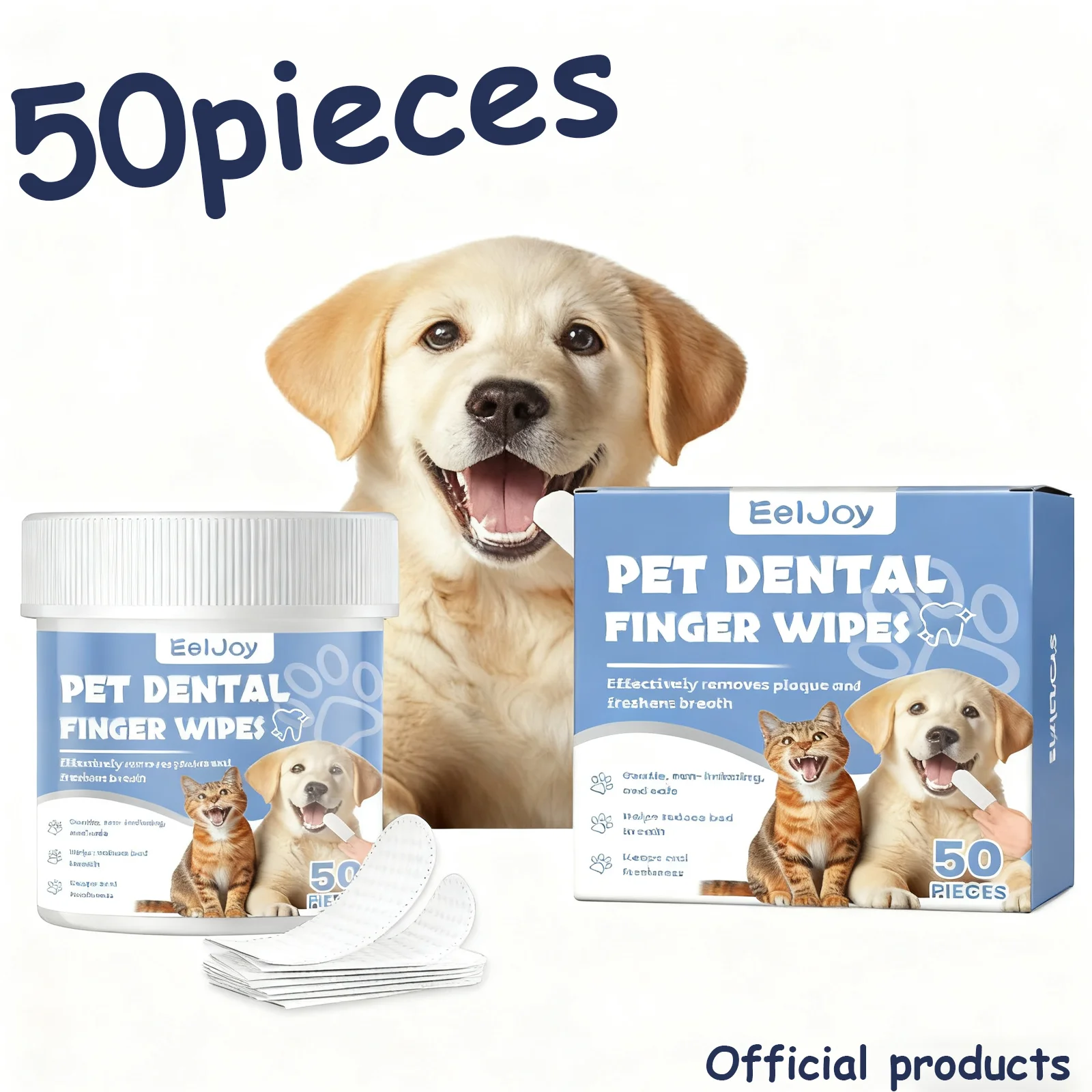 50pcs Pet Oral Wipes Teeth Cleaning Wipes for Dogs Cats - Gentle Safe Formula, Plaque Fresh Breath, Pet Hygiene Care Wipes