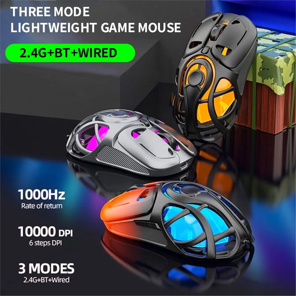 Беспроводная Bluetooth-мышь DT81 трехрежимная (BT/2.4G/проводная) 10000 DPI 1000 Гц универсальная игровая мышь для Android