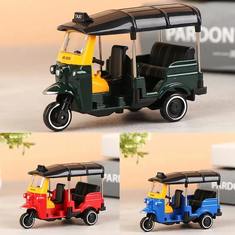 1:43 Scale Metal Alloy Classic Tuk Tuk Taxi Bangkok India Tricycle Taxi Car Model Diecast Vehicles Display Souvenirs Gifts