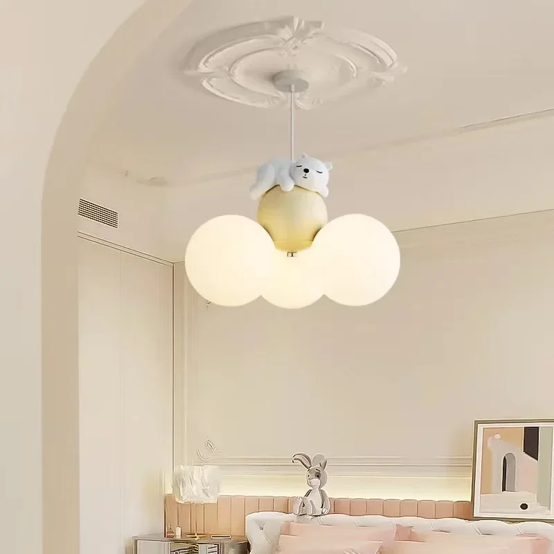 

Creative Creamy Style Cartoon Bear Chandelier Cute Balloon Bedroom Eye Protection Lamp Atmosphere Sense Children's Room Light