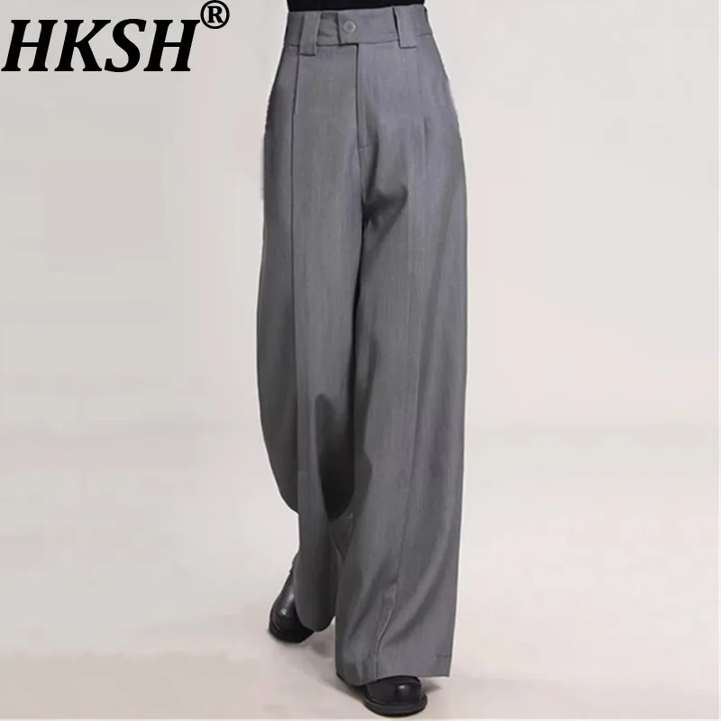 

HKSH Spring Autumn New Men's Trendy Casual Fit Draped Straight High-End Suit-Pants Vintage Elegant Fashion Women Bottoms HK13977