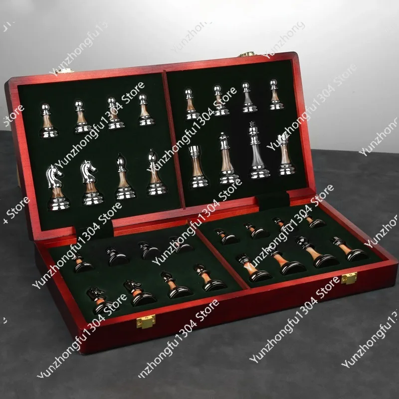 Chess high-end gift box. Solid wood folding chessboard. Chess retro European ornament