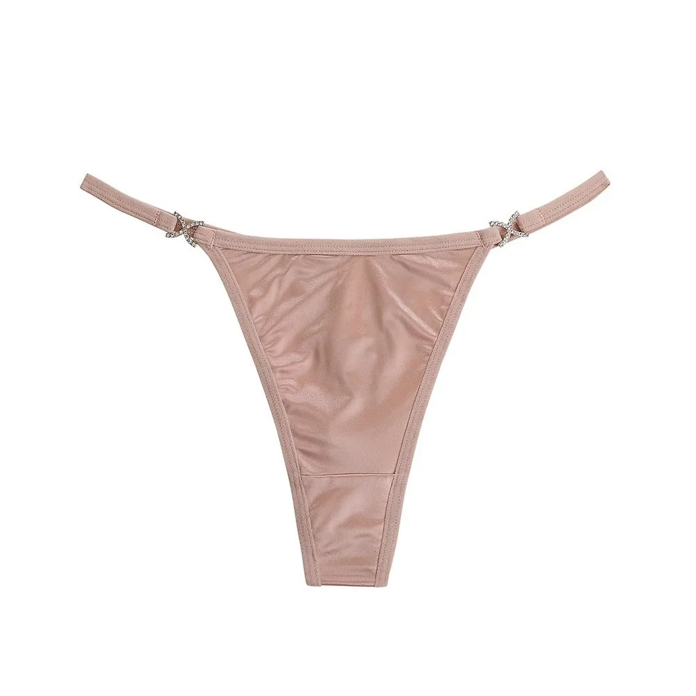 Sweet Cotton Crotch Glossy Satin Thongs Low Waist Solid Color Bikini Briefs Traceless Underpants T-back Panties Intimate Apparel