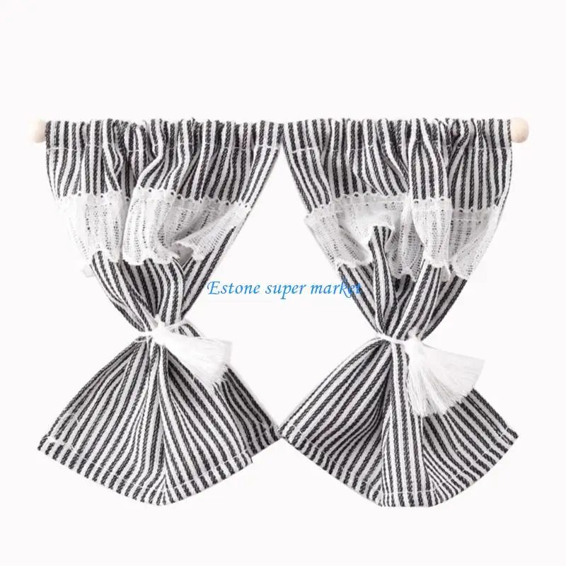 

090B миниатюрная декоративная оконная занавеска в полоску, аксессуар для занавески для 1/12 кукольных домиков, сцена, спальня,