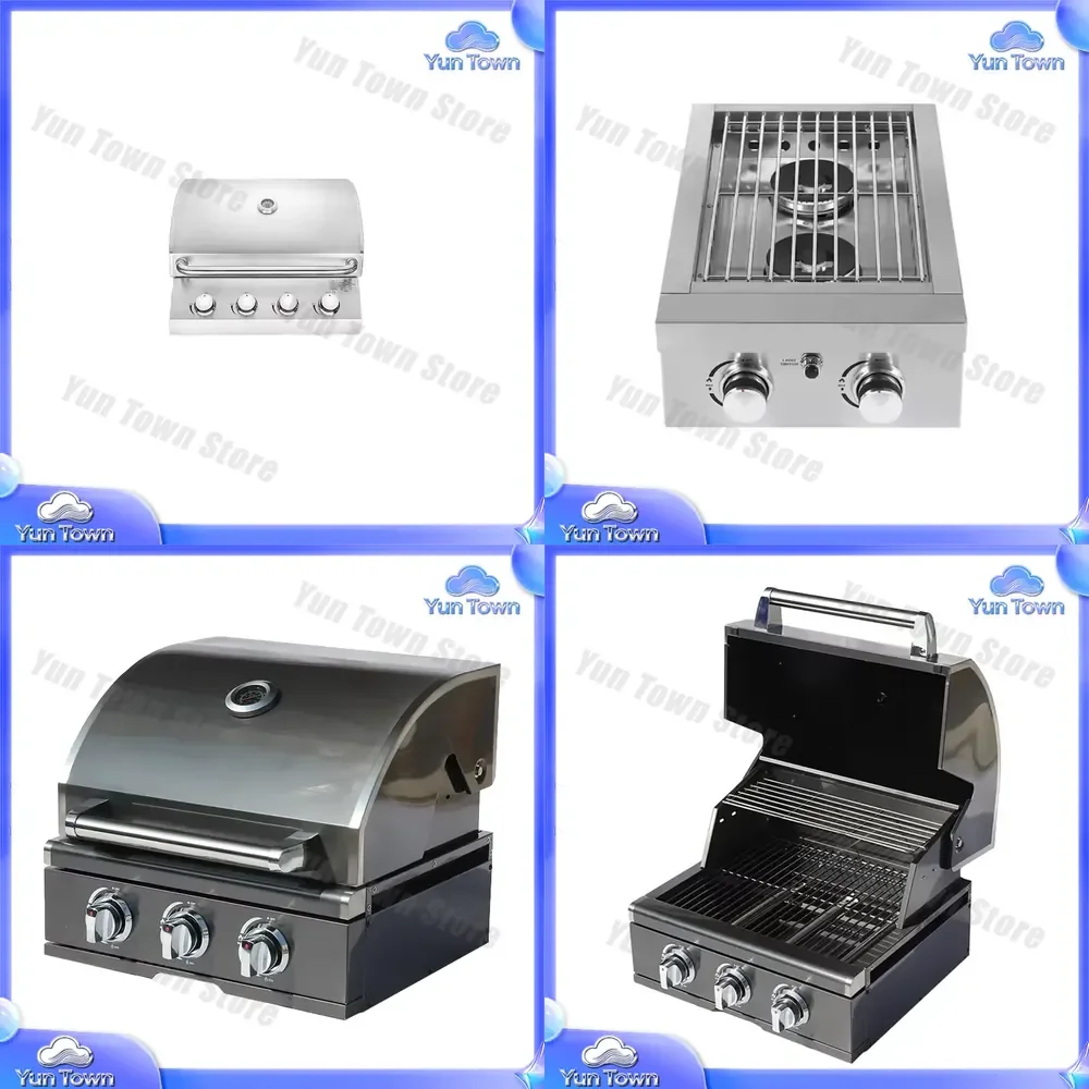 for Factory Manufacture Dual-Burner Built-in BBQ Grill for Outdoor Kitchen 430 Stainless Steel High-Efficiency Burners Round