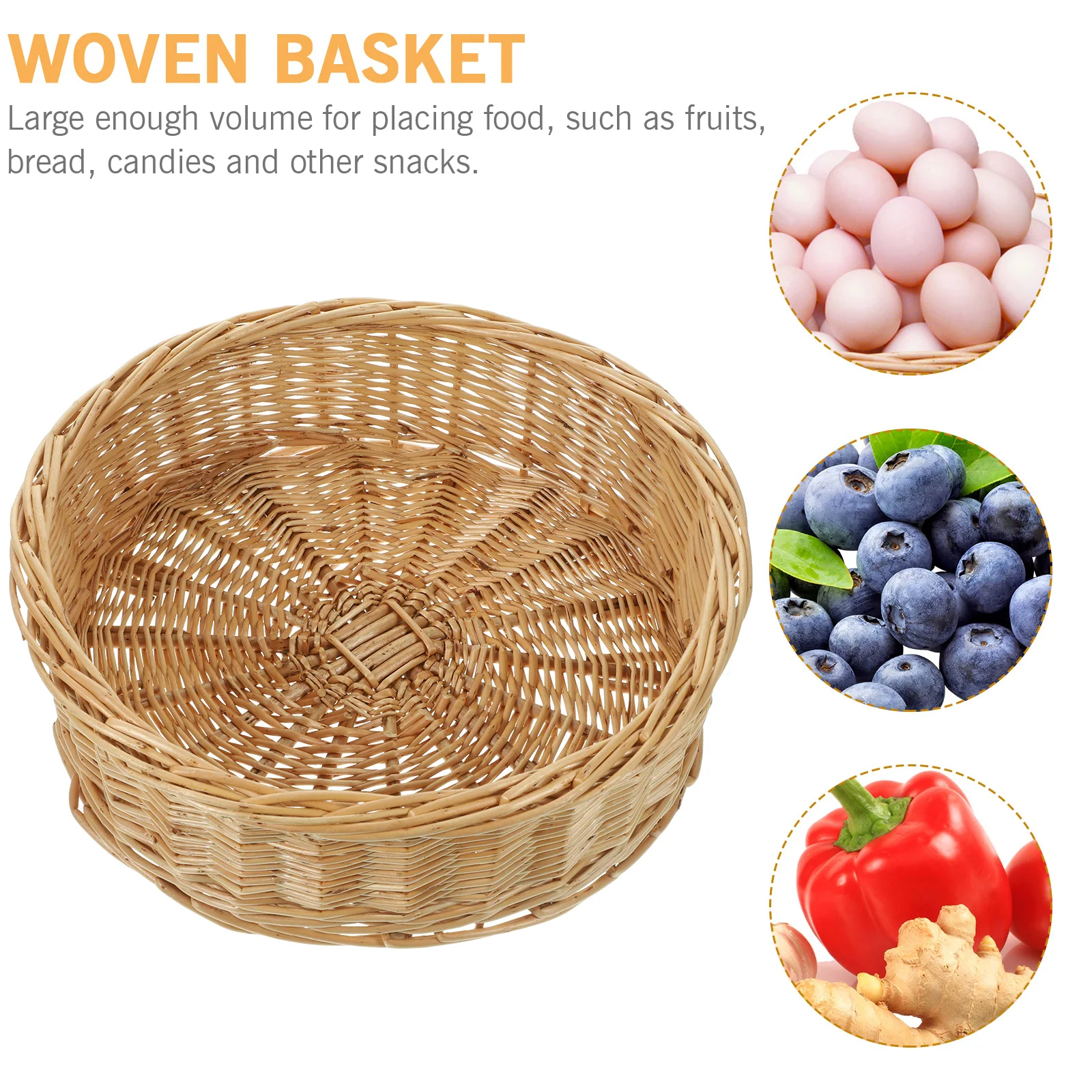 

Woven Kitchen Home Decorative Food Basket Snack Storage Tray Fruit Holder Crafts Organizer Round Practical Basket Weaving