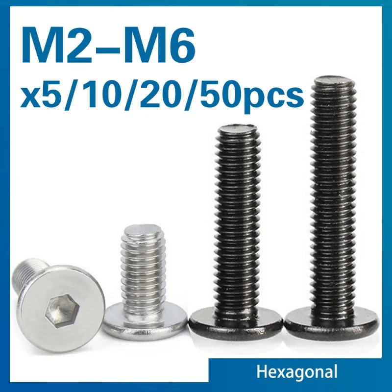 5~50pcs/lot M2 M2.5 M3 M4 M5 M6 M8 Black Galvanized 304 Stainless Steel CM Hex Hexagon Socket Ultra Thin Flat Wafer Head Screw