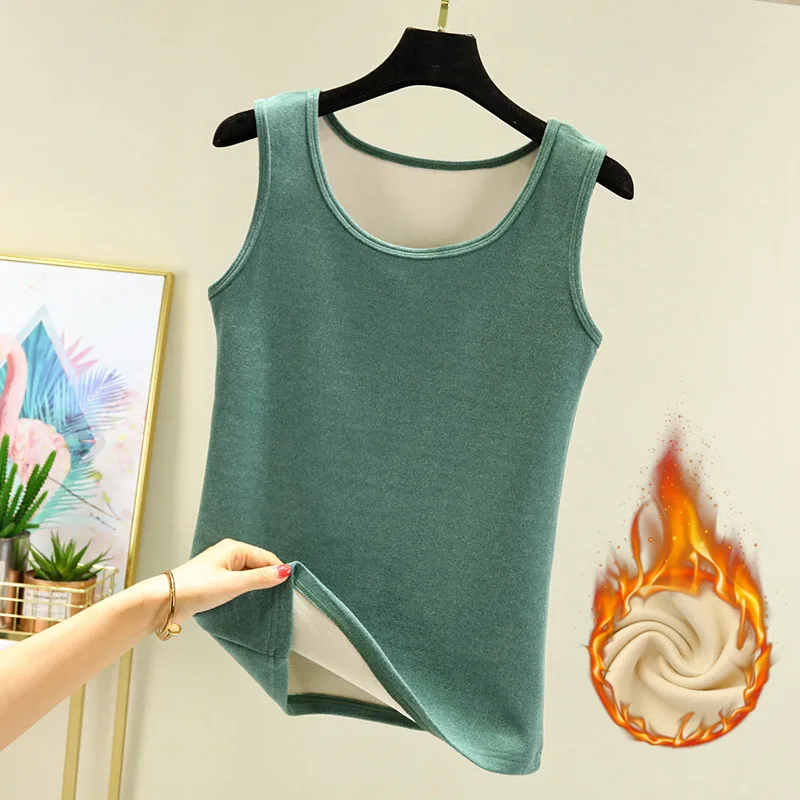 Thickened German Velvet Vest Women's Close-Fitting Sleeveless Top Large Size Inner Wear Base Shirt Commute Style Pure Color