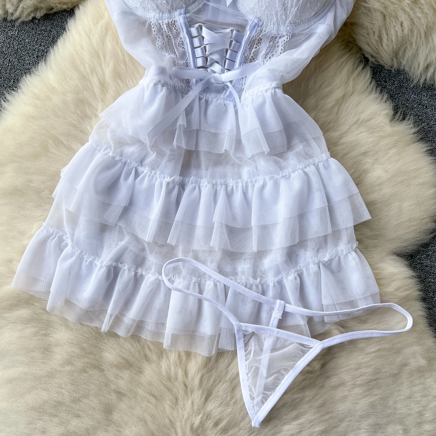 Sexy pizzo giuntura rete torta Dr vita da donna cinching dimagrante puro desiderio ort gonna senza spalline di media lunghezza A-Line Dr