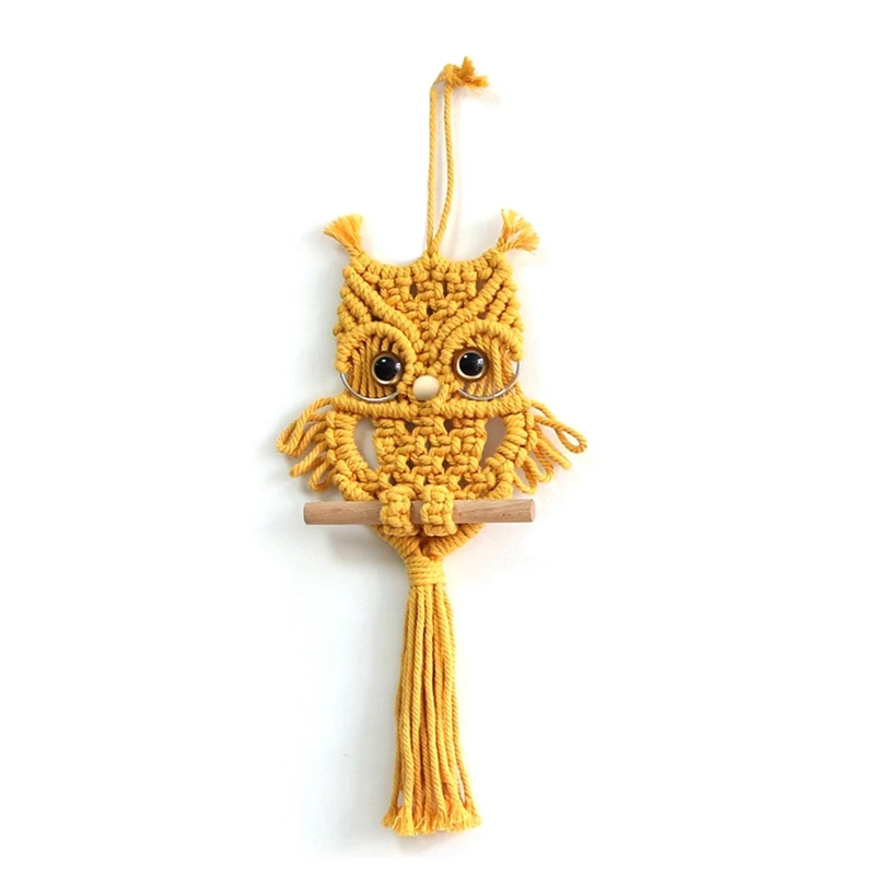 Owl Macrame Tapestry Woven Wall Hanging Pendant Ornament Woven Bohemian Tapestry Yellow