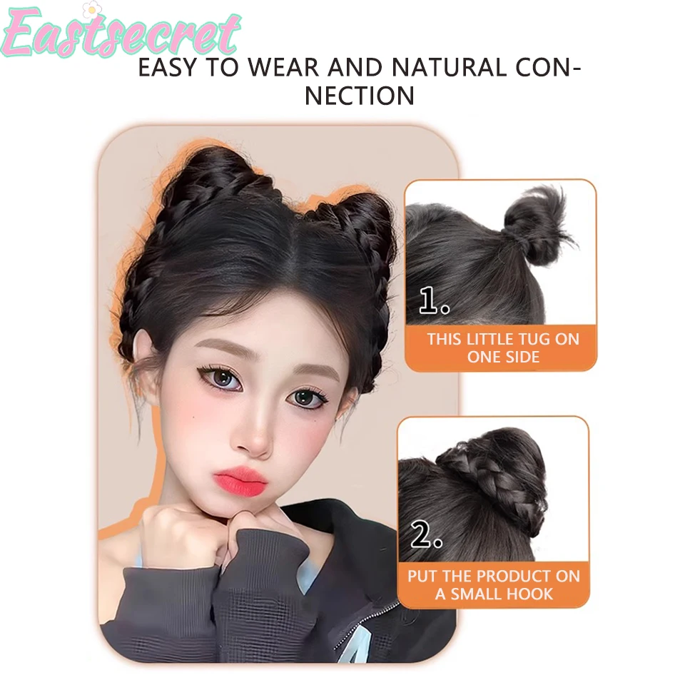 EASTSECRET-Perruque Synthétique Oreille de Chat pour Femme, Chignon pour AugWhitele Volume des Cheveux, Croissant Moelleux, réinitialisation-on, Tête Boule Améliorée Varifiée