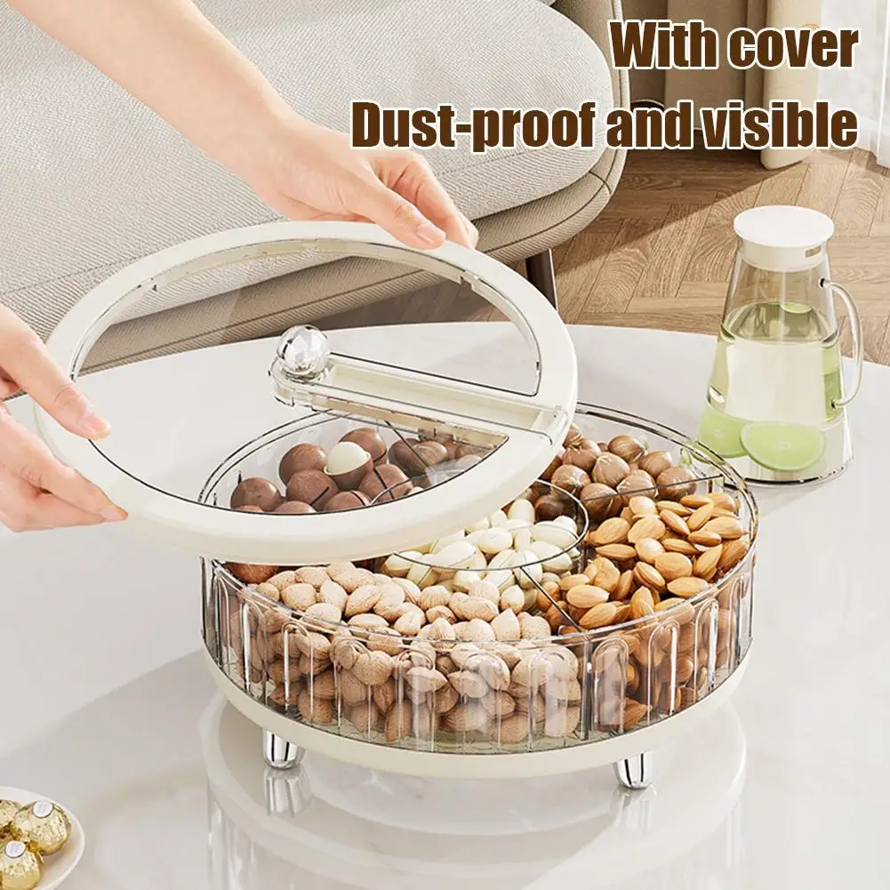 

Snack Fruit Divided Plate Box Serving Tray Rack With Lid Candy Platter Compartment Storage Food Nut Dried Snacks Plastic Dish