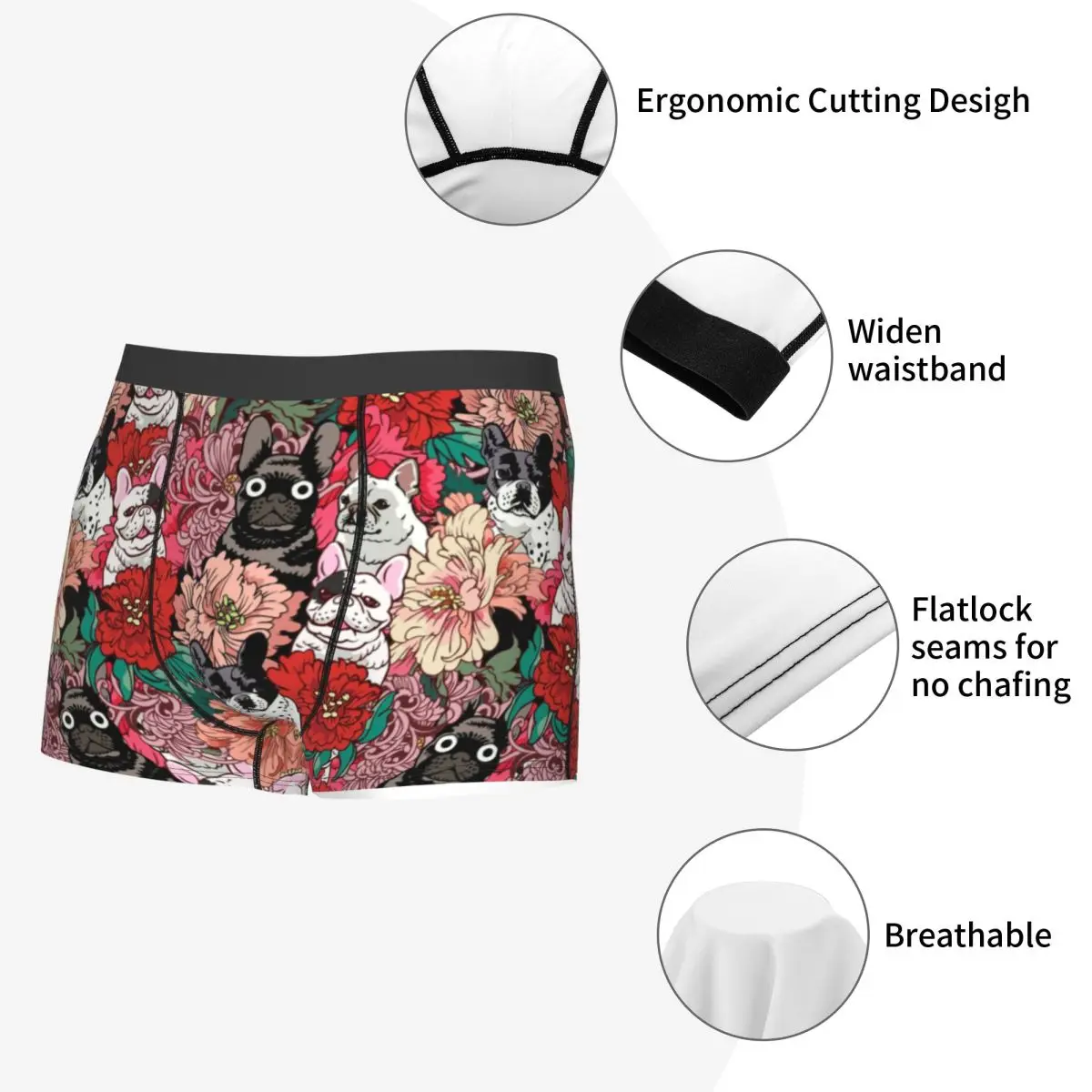 Fiori personalizzati Bulldog francese intimo maschile stampa Cute Animal Boxer Shorts mutandine slip mutande traspiranti