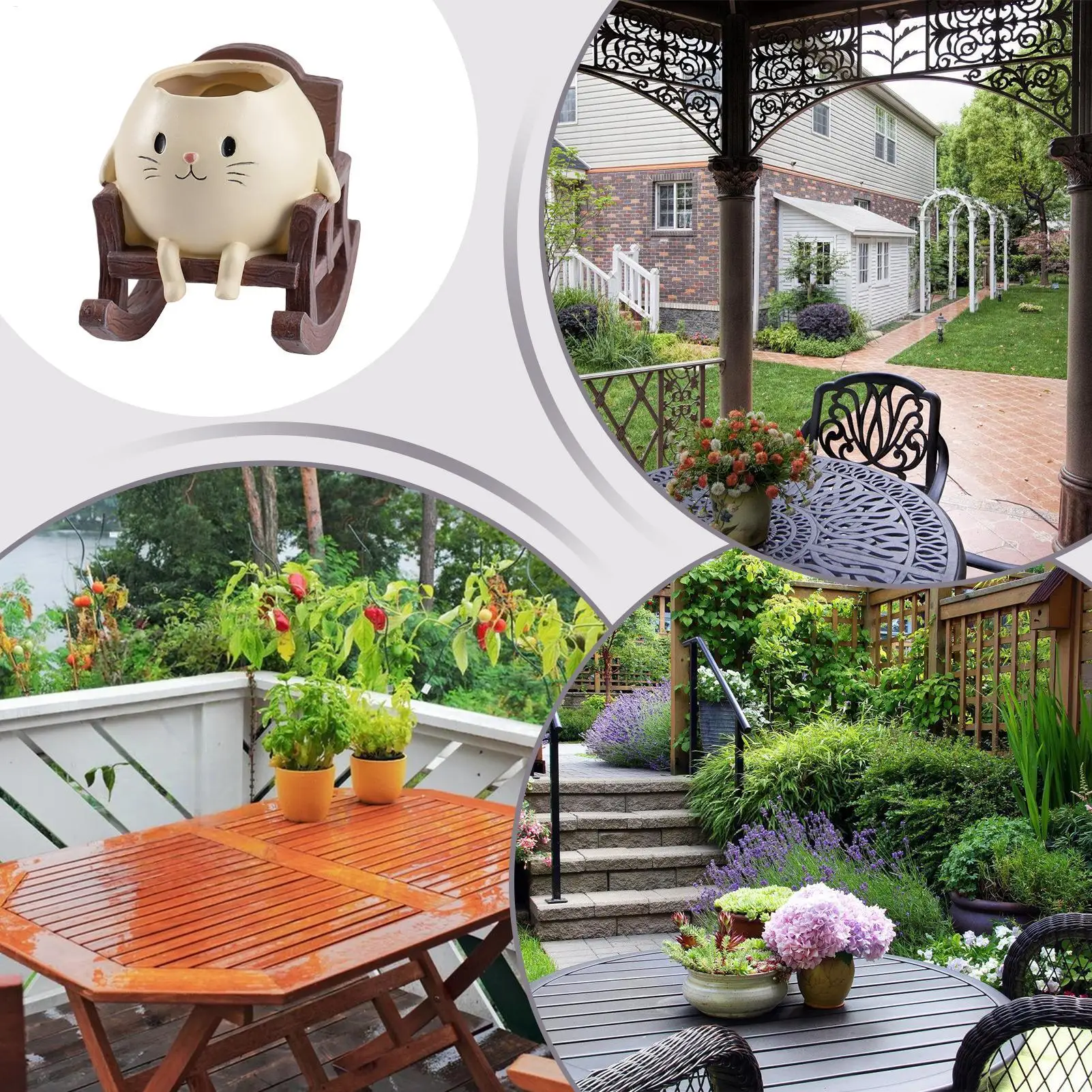 Swinging Plant Pot Cute Cat Rocking Chair Resin Flowerpots Home Art Decoration Flowerpot For Porch Entrance Living Room Outdoor