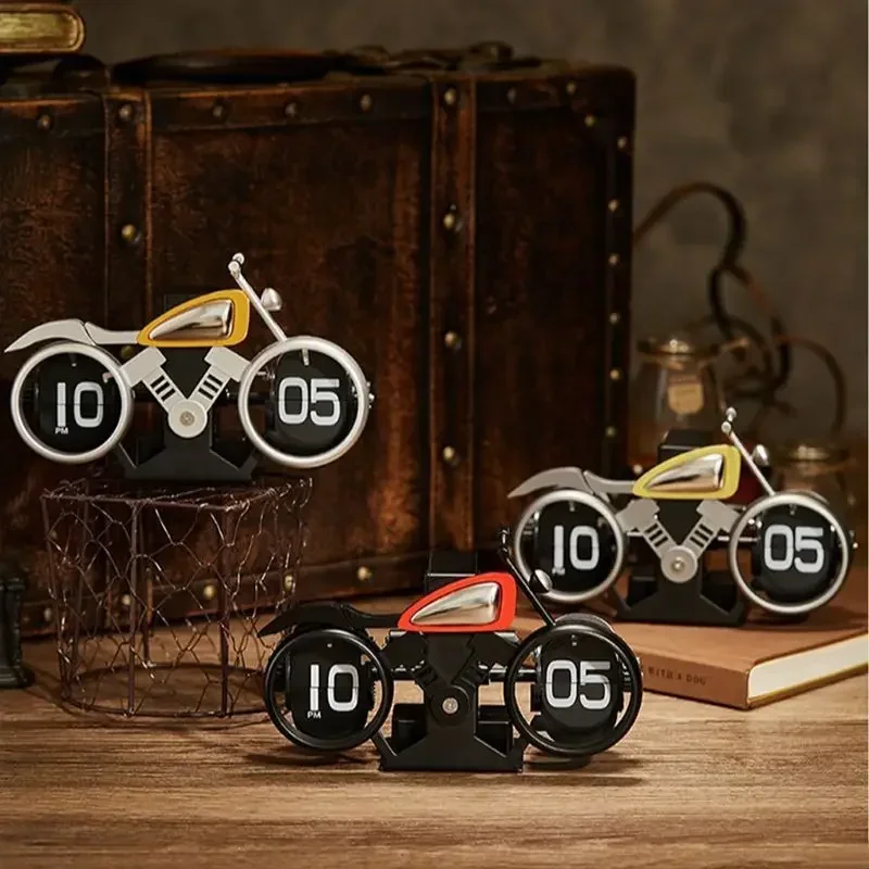 New motorcycle shape page turning clock creative desktop pendulum #24decoration American mechanical motobike clock
