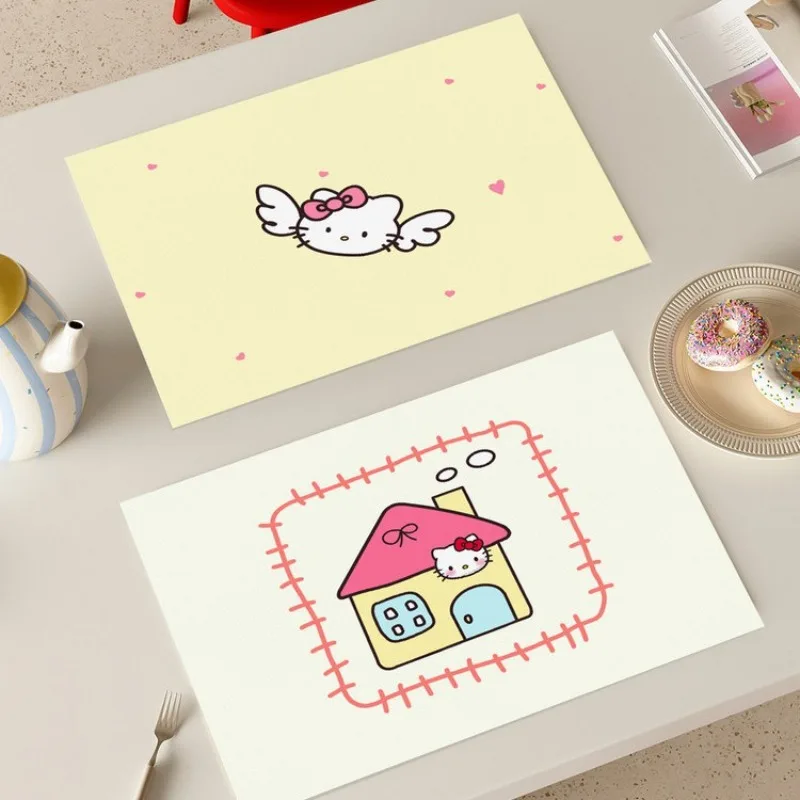 Japanese Sanrio Hello Kitty Kawaii Leather Placemat Heat Insulation Table Mat Waterproof Oil Proof Coffee Mat Dish Coaster Home view 2