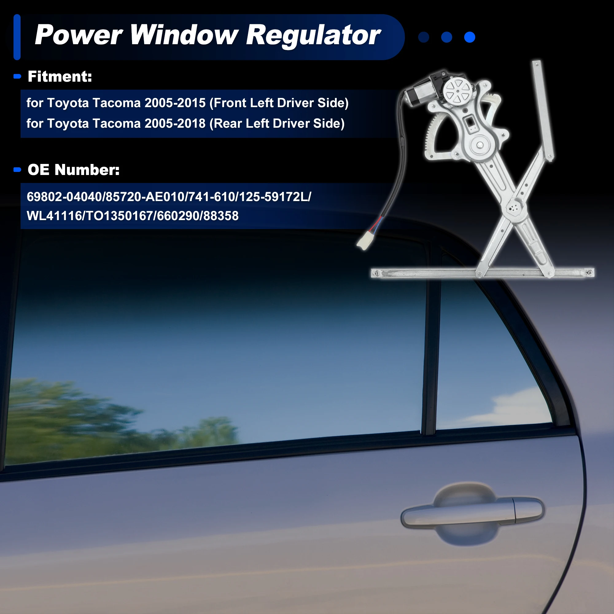 

Регулятор переднего левого электрического стеклоподъемника UXCELL с мотором для Toyota Tacoma №69802-04040