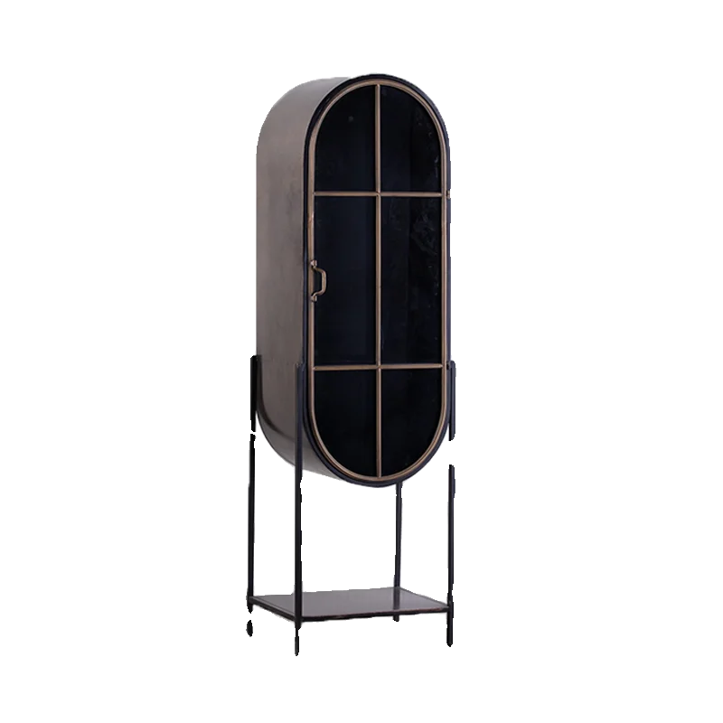 

light luxury wrought iron glass wine cabinet arched door retro old living room ultra-thin aisle cabinet household cabinet
