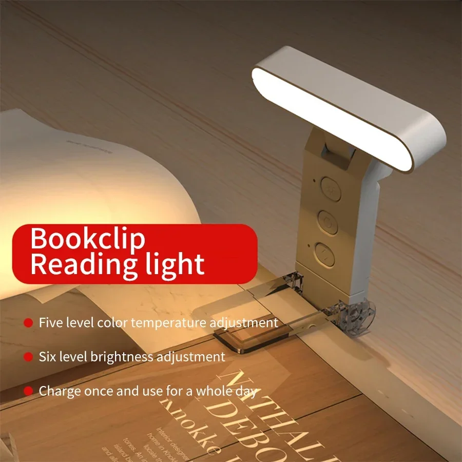 Mini LED Book Light USB Rechargeable Eye Protection Reading Light 5 Colors Dimmable Timer Portable Flashlight Bookmark Lamp