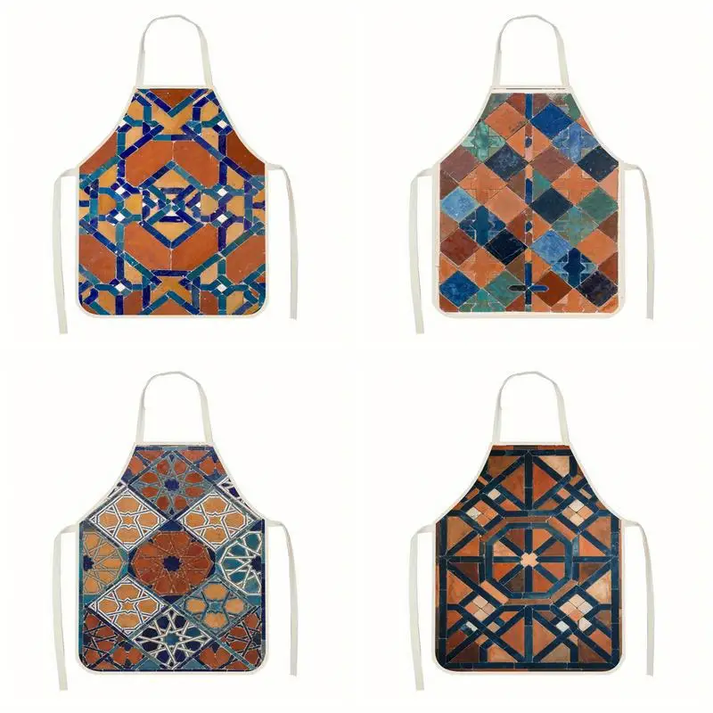 

Exotic Geometric Aprons Linen apron, suitable for kitchen cooking, parent-child interaction, painting and other scenarios