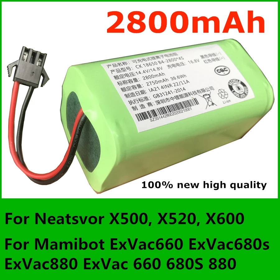 14.4V 2800mAh Battery for Conga Excellence 950 990 1090 1790 1990 Mamibot ExVac660 ExVac680s ExVac880 Neatsvor X500 X520 X600