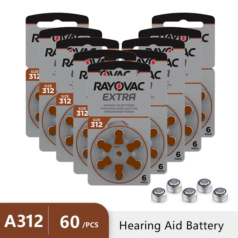 Hearing Aid Batteries A312 312A ZA312 312 PR41 RAYOVAC EXTRA 60 PCS Zinc Air Performance Hearing Aid Battery A312 Free Shipping